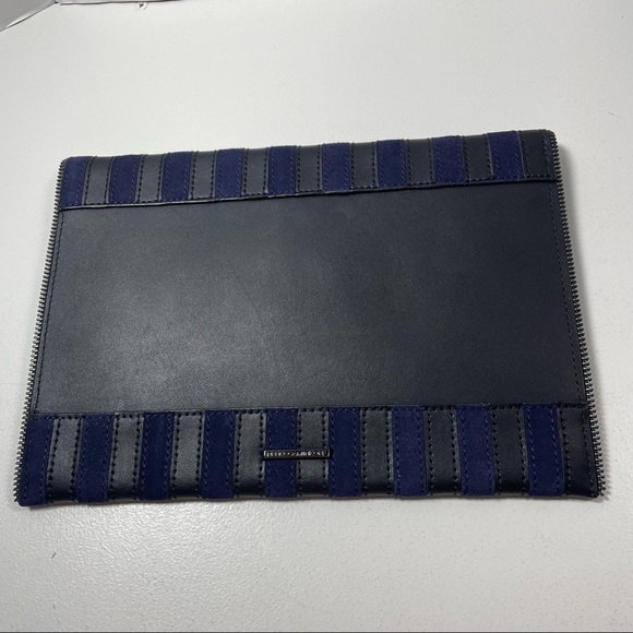 Rebecca Minkoff Navy Stripe Suede and Leather Envelope Clutch - Picture 7 of 11